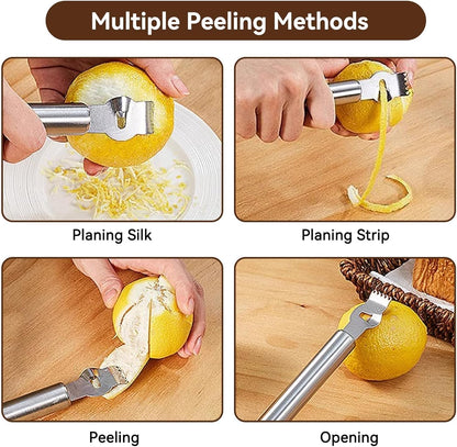 Stainless Steel Lemon Zester Grater, Lemon Zester Tool with Channel Knife Citrus Zester Lemon Peeler for Cocktails, Stainless Steel Lemon Lime Orange Peeler Fruit Zester Citrus Scraper