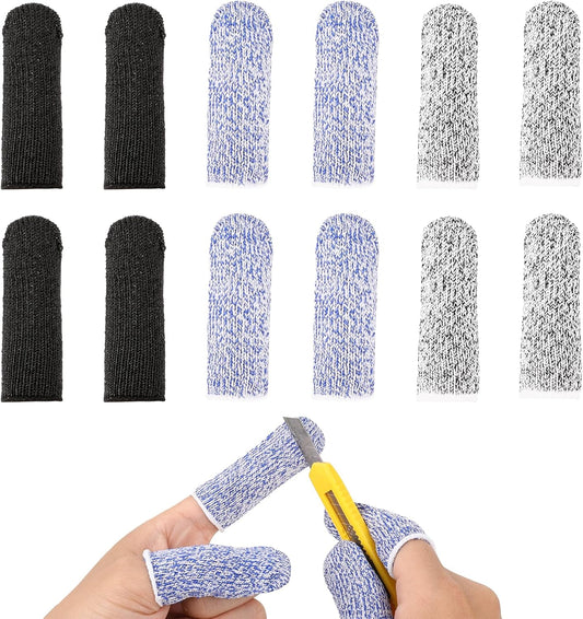 Cut Resistant Finger Cots, 12 Pack Reusable Finger Sleeve Protectors Finger Guards for Cutting Food, Anti-Slip Finger Covers Protection for Finger Tips, Finger Protectors for Crocheting Sewing