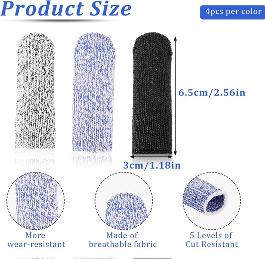 Cut Resistant Finger Cots, 12 Pack Reusable Finger Sleeve Protectors Finger Guards for Cutting Food, Anti-Slip Finger Covers Protection for Finger Tips, Finger Protectors for Crocheting Sewing
