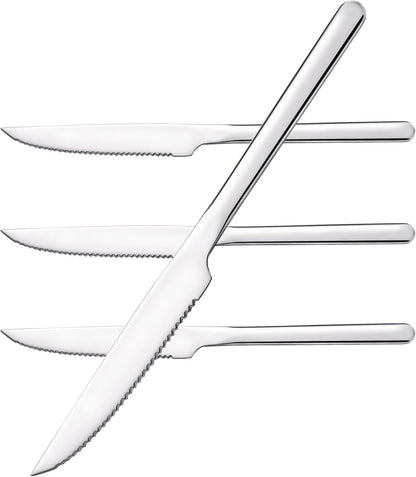 Sharp Steak Knives, German Stainless Steel Steak Knife Set of 4 with Full-Serrated Blade, 9.4-Inch Sleek Design Table Knives, Mirror Polished