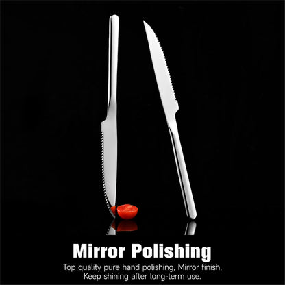 Sharp Steak Knives, German Stainless Steel Steak Knife Set of 4 with Full-Serrated Blade, 9.4-Inch Sleek Design Table Knives, Mirror Polished