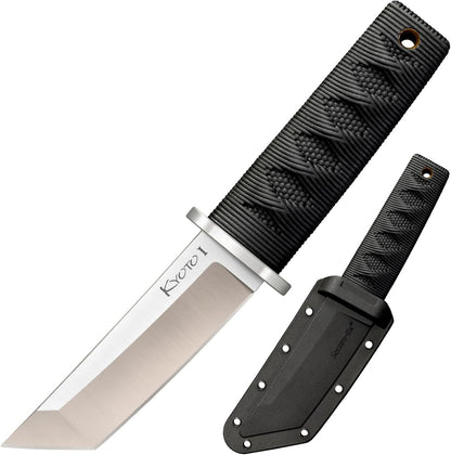 Cold Steel Kyoto 3.25" Durable Compact 8Cr13MoV Stainless Steel Fixed Blade Tanto Outdoor Hunting Utility Knife, 3 3/8" Textured Kray-Ex Handle, Sheath Included