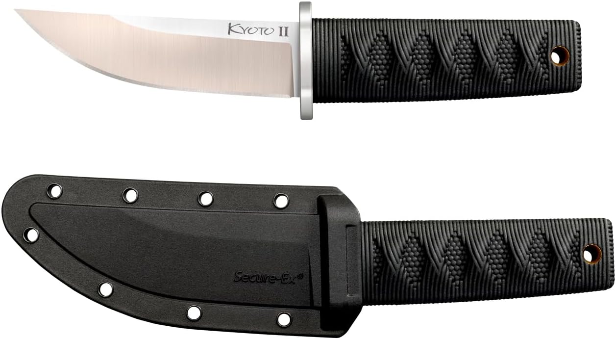 Cold Steel Kyoto 3.25" Durable Compact 8Cr13MoV Stainless Steel Fixed Blade Tanto Outdoor Hunting Utility Knife, 3 3/8" Textured Kray-Ex Handle, Sheath Included