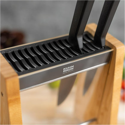 ICED Knife Block, Modern Knife Storage, Bamboo and Clear Panels, Removable Top Insert, Space Saving Countertop Knife Block