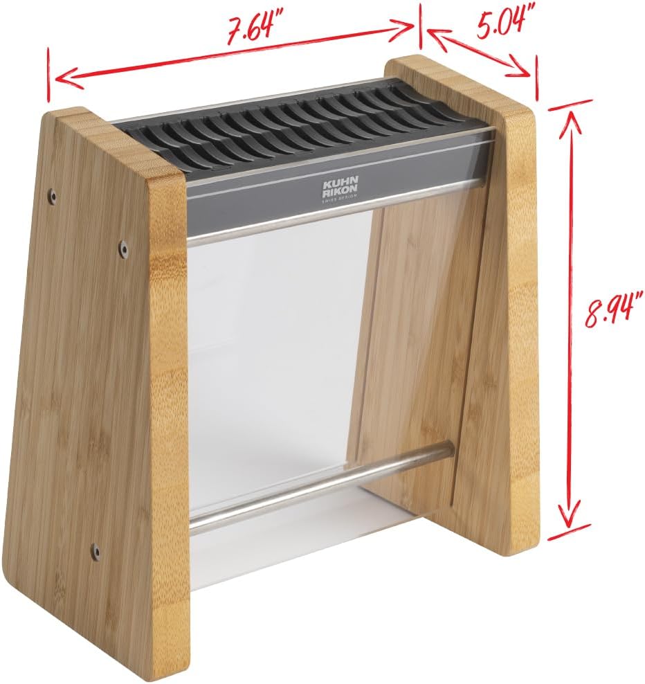 ICED Knife Block, Modern Knife Storage, Bamboo and Clear Panels, Removable Top Insert, Space Saving Countertop Knife Block