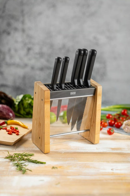ICED Knife Block, Modern Knife Storage, Bamboo and Clear Panels, Removable Top Insert, Space Saving Countertop Knife Block