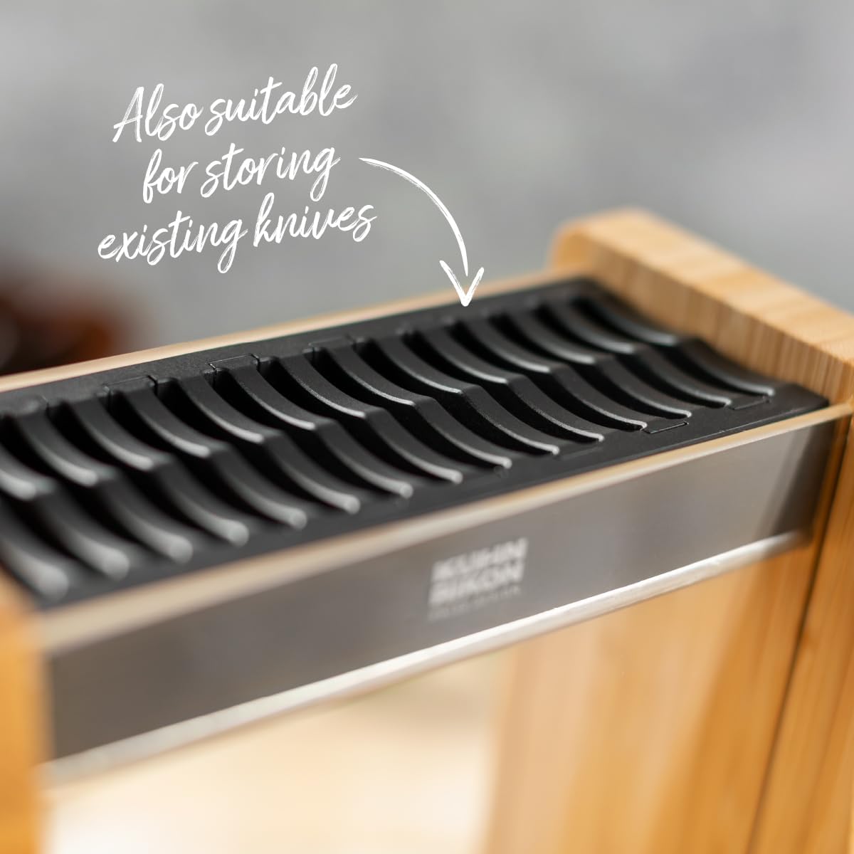 ICED Knife Block, Modern Knife Storage, Bamboo and Clear Panels, Removable Top Insert, Space Saving Countertop Knife Block