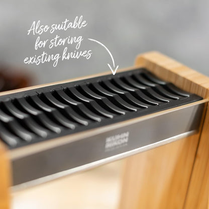 ICED Knife Block, Modern Knife Storage, Bamboo and Clear Panels, Removable Top Insert, Space Saving Countertop Knife Block