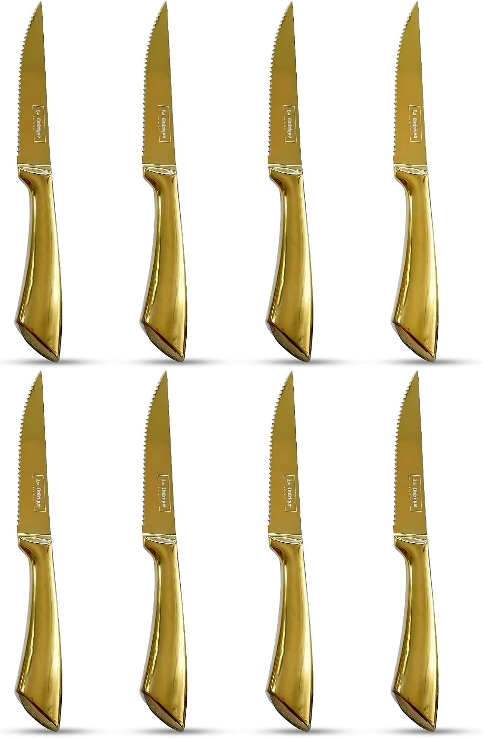 Luxury Silver & Gold Kitchen Knife Set with Block & Rod Sharpener – 8-Piece Titanium-Coated Stainless Steel Knives Set, Super Sharp Cutlery Tools, Stylish Knives Set for Kitchen