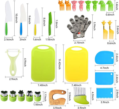 Kidz Safe Knife Set for Toddlerz Real Cooking - Toddlerz Knives Sets Kitchen Tools with Gloves Cutting Board Fruit Vegetable Crinkle Cutters