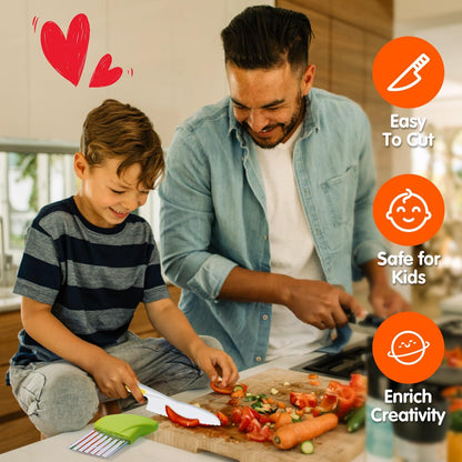 Kidz Safe Knife Set for Toddlerz Real Cooking - Toddlerz Knives Sets Kitchen Tools with Gloves Cutting Board Fruit Vegetable Crinkle Cutters