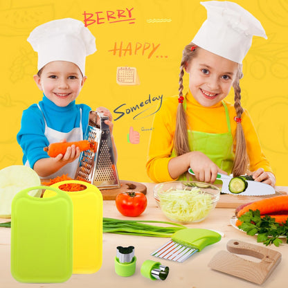 Kidz Safe Knife Set for Toddlerz Real Cooking - Toddlerz Knives Sets Kitchen Tools with Gloves Cutting Board Fruit Vegetable Crinkle Cutters