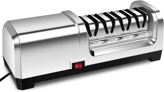 4-Stage Professional Electric Knife Sharpener | Heavy Duty Diamond Sharpening System for Straight & Serrated Knives - Quiet Motor for Kitchen & Chef Use