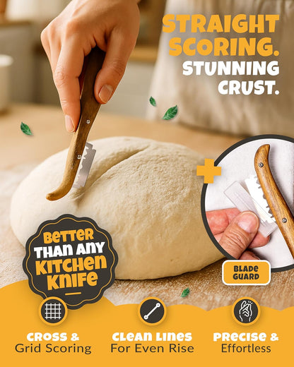 Bread Lame 2-Piece Set for Controlled Dough Scoring with 5 Blades | Straight & Curved Scoring for Clean Expansion, 2 Bread Lames with 5 Blades, Dough Scoring Tool for Sourdough & Artisan Bread