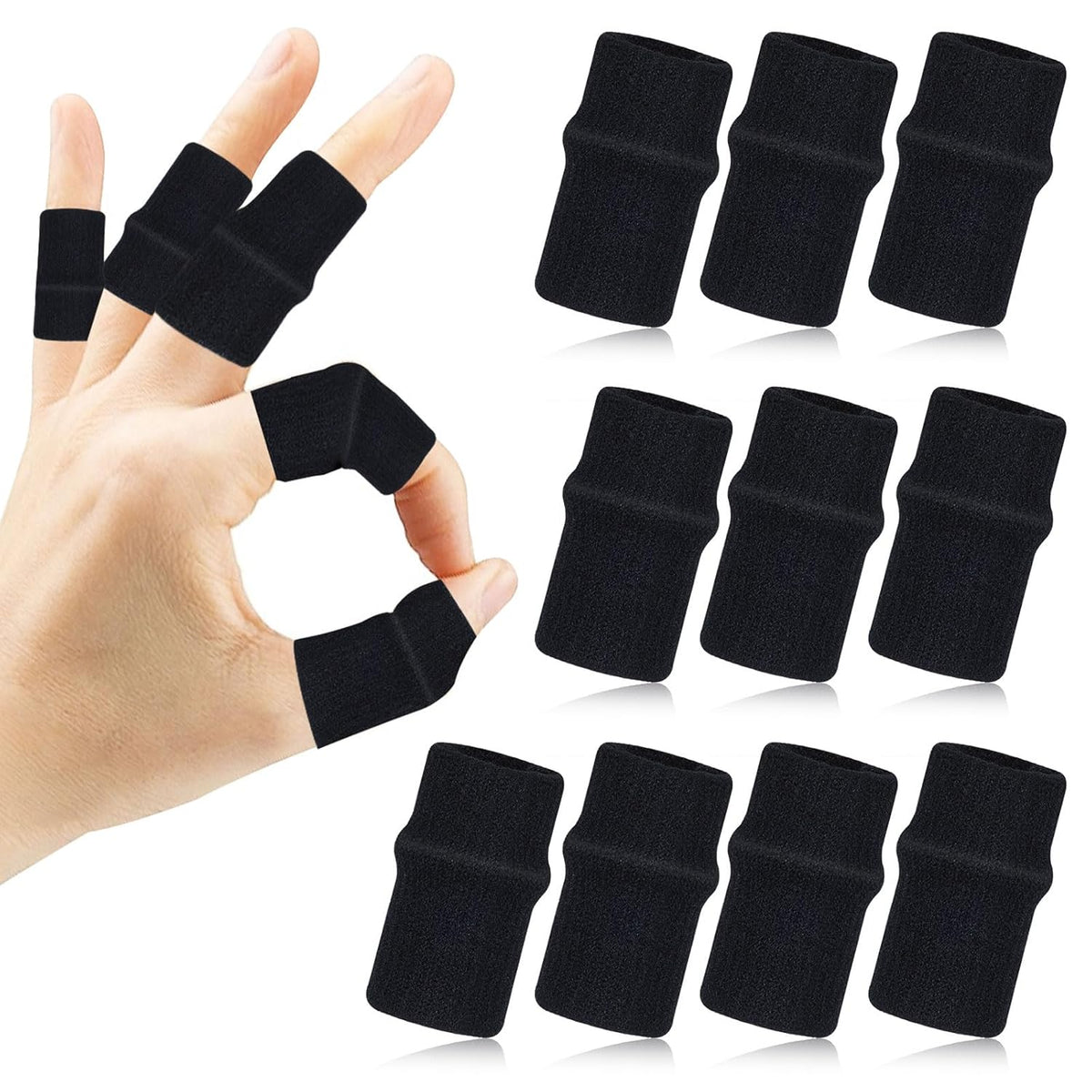 10 Pcs Black Finger Sleeves, Breathable Finger Brace | Compression Support for Arthritis, Thumb Splint for Relief Support Protector and Reliving Pain