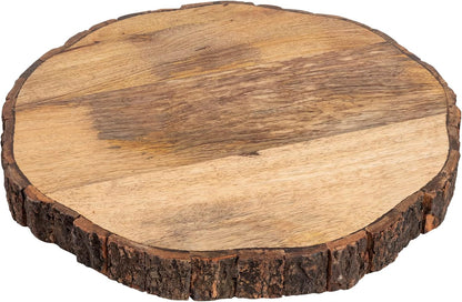 Wooden Round Cutting Board with Tree Bark Rim | 1.5" Thick Mango Wood Live Edge Chopping, Prep, Serve Board | Charcuterie Platter - 12.5"