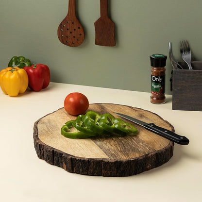 Wooden Round Cutting Board with Tree Bark Rim | 1.5" Thick Mango Wood Live Edge Chopping, Prep, Serve Board | Charcuterie Platter - 12.5"