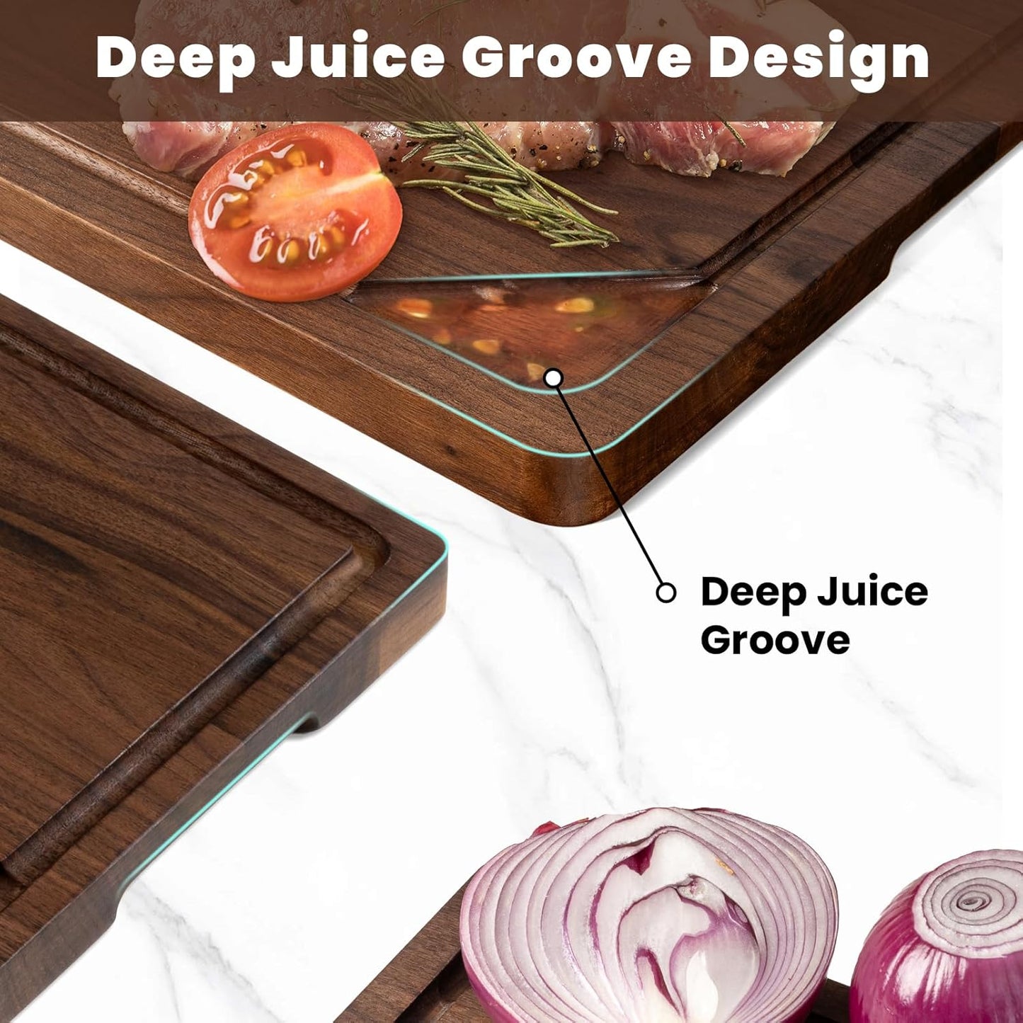 Walnut Wood Cutting Board for Kitchen, 15"x10" Reversible Wooden Chopping Board with Deep Juice Grooves and Handles, Natural Walnut Wood Cutting Board for Chopping, Cheese, Vegetables