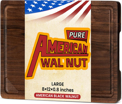 Walnut Wood Cutting Board for Kitchen, 15"x10" Reversible Wooden Chopping Board with Deep Juice Grooves and Handles, Natural Walnut Wood Cutting Board for Chopping, Cheese, Vegetables