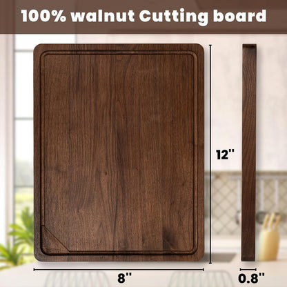 Walnut Wood Cutting Board for Kitchen, 15"x10" Reversible Wooden Chopping Board with Deep Juice Grooves and Handles, Natural Walnut Wood Cutting Board for Chopping, Cheese, Vegetables