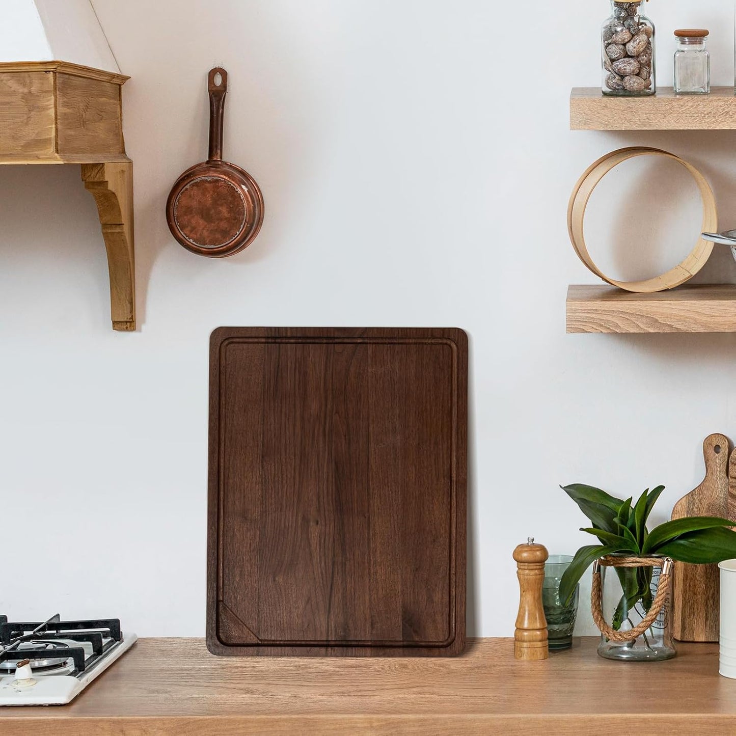Walnut Wood Cutting Board for Kitchen, 15"x10" Reversible Wooden Chopping Board with Deep Juice Grooves and Handles, Natural Walnut Wood Cutting Board for Chopping, Cheese, Vegetables