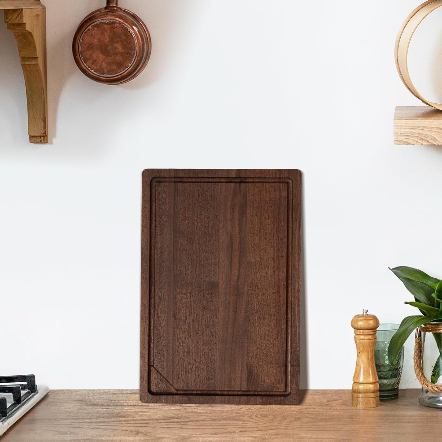 Walnut Wood Cutting Board for Kitchen, 15"x10" Reversible Wooden Chopping Board with Deep Juice Grooves and Handles, Natural Walnut Wood Cutting Board for Chopping, Cheese, Vegetables