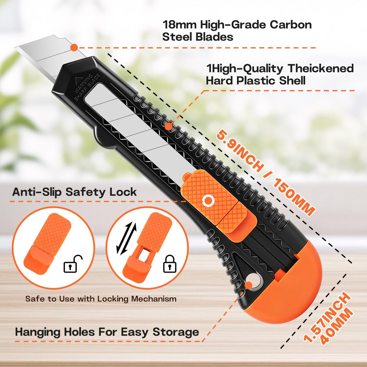 6-Pack Utility Knife Retractable,Box Cutter Retractable,18mm Utility Knife,Box Cutter for Boxes, Cardboard and Cartons, Sharp Blade, Office and Home Use
