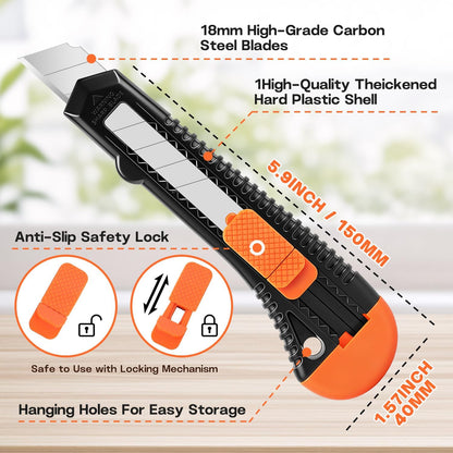 6-Pack Utility Knife Retractable,Box Cutter Retractable,18mm Utility Knife,Box Cutter for Boxes, Cardboard and Cartons, Sharp Blade, Office and Home Use