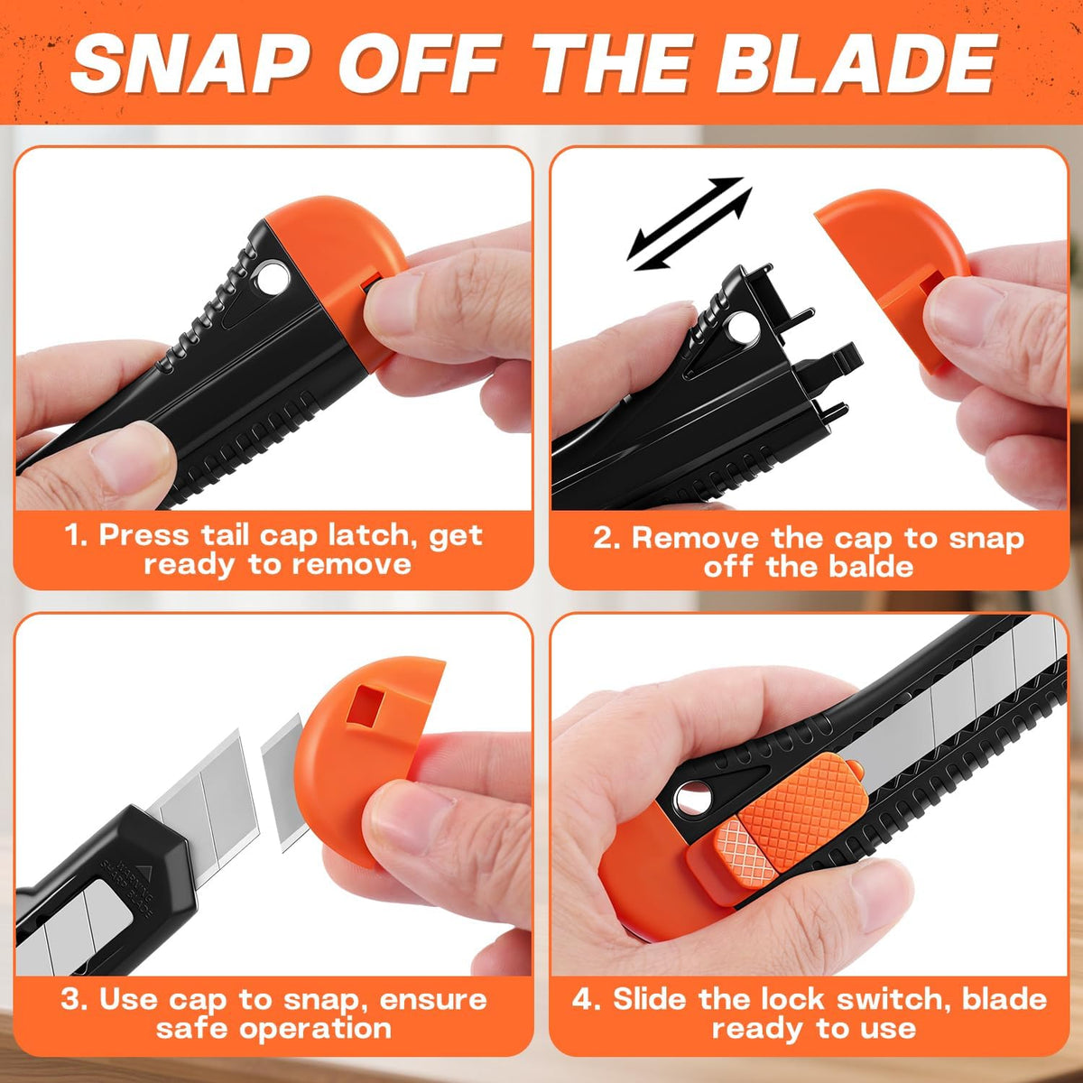 6-Pack Utility Knife Retractable,Box Cutter Retractable,18mm Utility Knife,Box Cutter for Boxes, Cardboard and Cartons, Sharp Blade, Office and Home Use