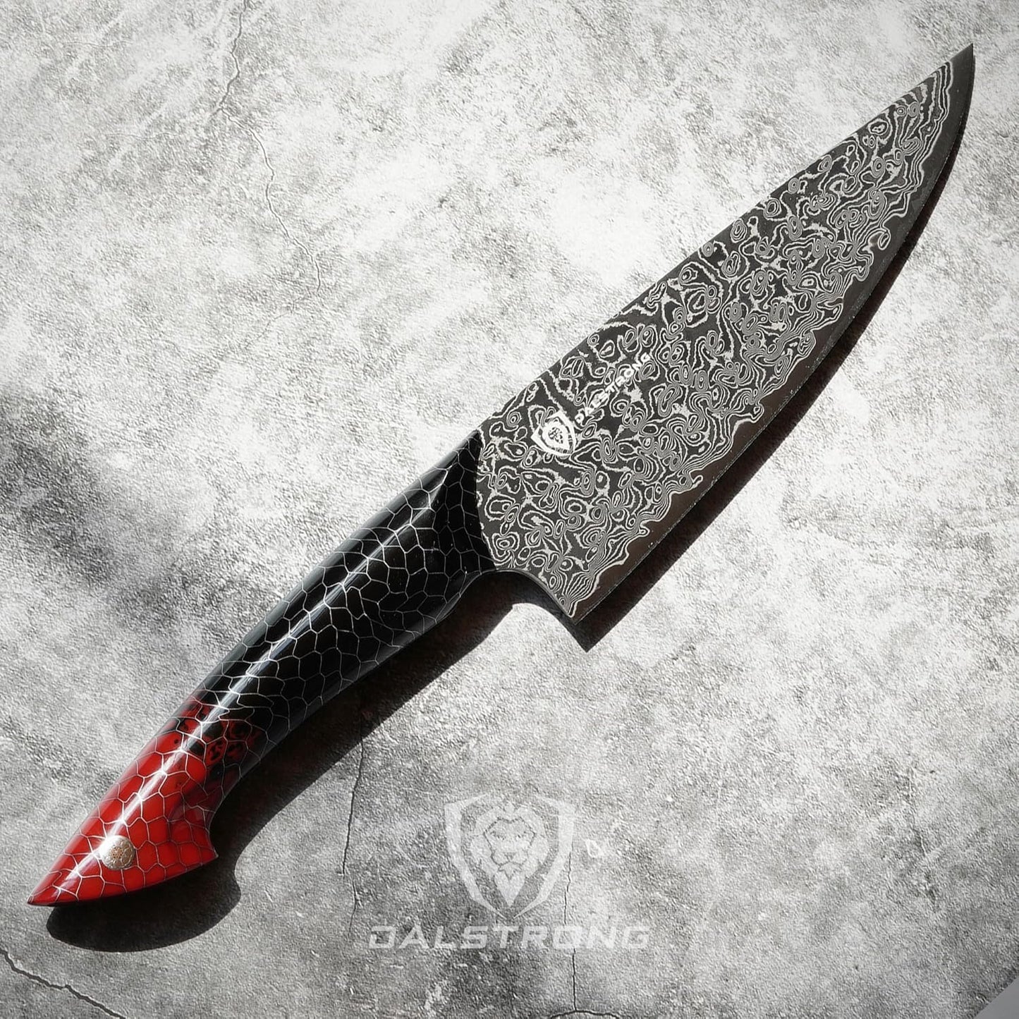 Chef Knife - 8 inch Blade - AUS-12V Exclusive Japanese Steel - Black Damascus Full Tang - Honeycomb Handle - Chef's Knife - Scorpion Series - Razor Sharp Kitchen - Leather Sheath