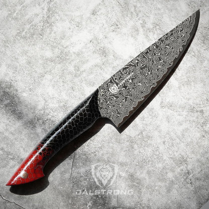 Chef Knife - 8 inch Blade - AUS-12V Exclusive Japanese Steel - Black Damascus Full Tang - Honeycomb Handle - Chef's Knife - Scorpion Series - Razor Sharp Kitchen - Leather Sheath