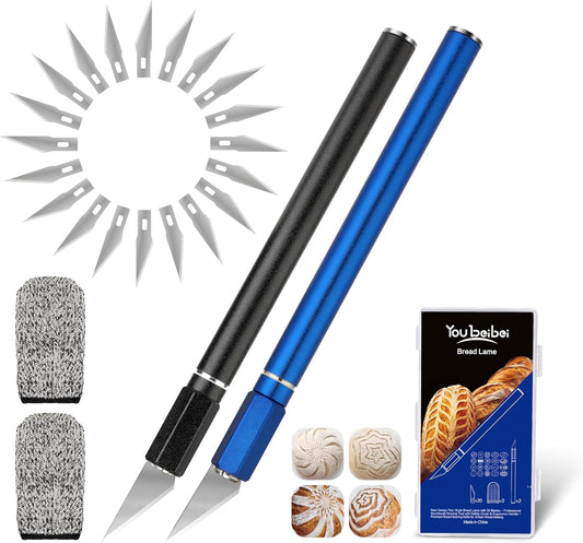 Upgraded Bread Lame 2-Pack, Sourdough Scoring Tool for Home Baking | Bread Scoring Tool with 20 Stainless Blades, Sharp Durable Blades, Non-Slip Handle & Storage Case for Home Artisan Baking