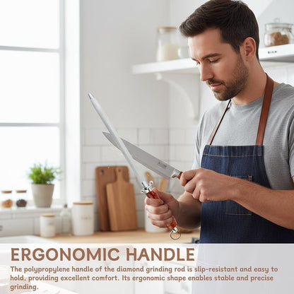 Honing Rod with 2 Mini Knife Sharpener, 10" Knife Sharpener Rod with Ergonomic Wood Handle, Ideal for All Chef Knives(COLOR:Silver)