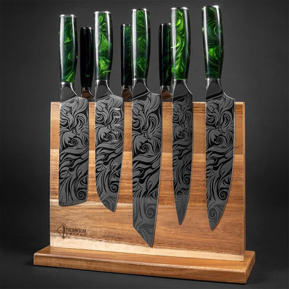 SENKEN Natural Acacia Hardwood Magnetic Knife Block - Double Sided Ultra Strong Neodymium Magnets - Knife Holder for 16 Knives (Acacia Hardwood)
