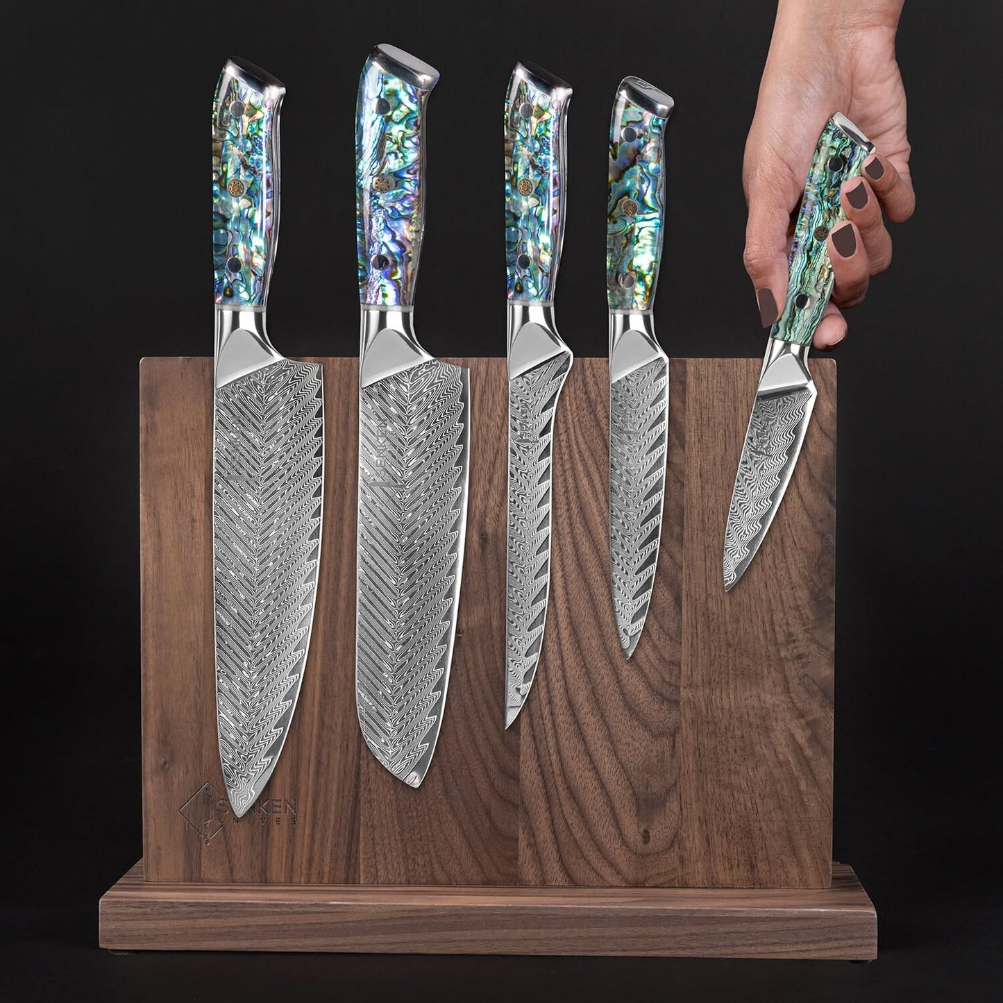 SENKEN Natural Acacia Hardwood Magnetic Knife Block - Double Sided Ultra Strong Neodymium Magnets - Knife Holder for 16 Knives (Acacia Hardwood)