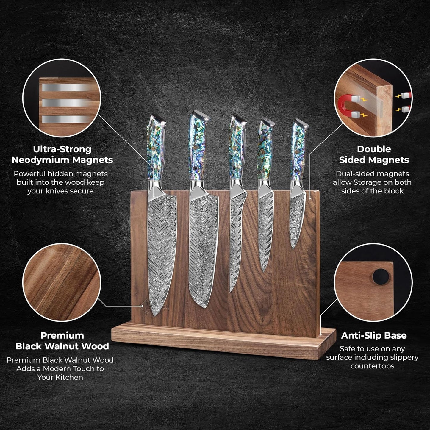 SENKEN Natural Acacia Hardwood Magnetic Knife Block - Double Sided Ultra Strong Neodymium Magnets - Knife Holder for 16 Knives (Acacia Hardwood)