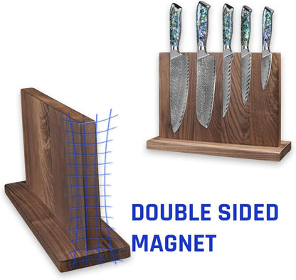 SENKEN Natural Acacia Hardwood Magnetic Knife Block - Double Sided Ultra Strong Neodymium Magnets - Knife Holder for 16 Knives (Acacia Hardwood)