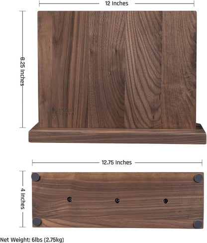 SENKEN Natural Acacia Hardwood Magnetic Knife Block - Double Sided Ultra Strong Neodymium Magnets - Knife Holder for 16 Knives (Acacia Hardwood)