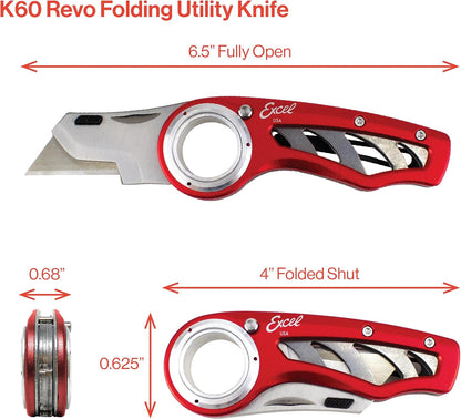 K60 Revo Folding Utility Knife with Holster, Aluminum, Black