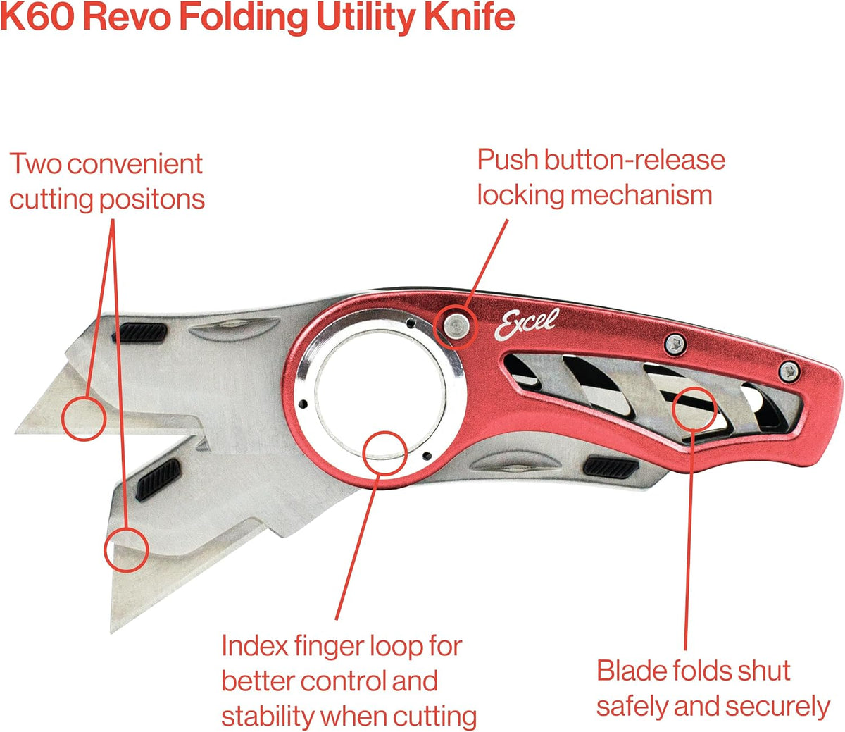 K60 Revo Folding Utility Knife with Holster, Aluminum, Black