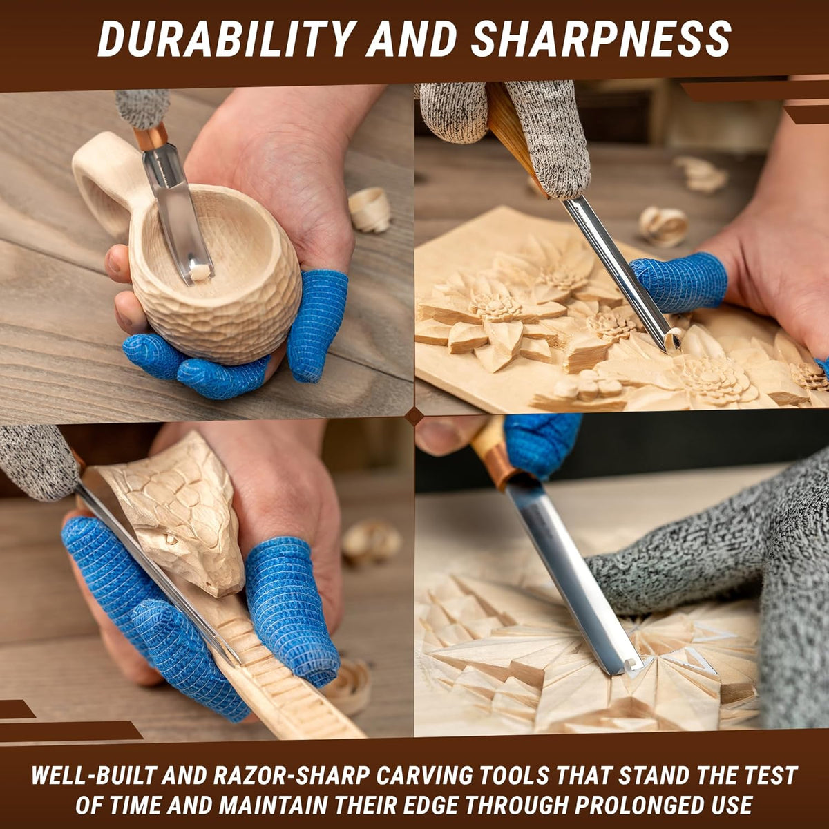 Wood Carving Gouges Chisels Kit SC01 - Wood Spoon Carving Chisel Set - Whittling Tools Includes Radial Gouges, Flat Chisel, Bent Gouge, Leather Strop & Rolling Pouch