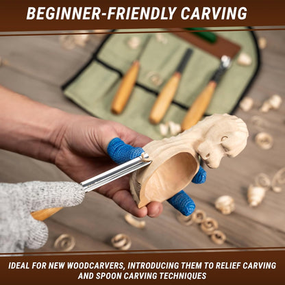 Wood Carving Gouges Chisels Kit SC01 - Wood Spoon Carving Chisel Set - Whittling Tools Includes Radial Gouges, Flat Chisel, Bent Gouge, Leather Strop & Rolling Pouch