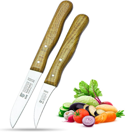 Solingen Bird Beak Knife Germany Paring Knife Set Wooden Handle Peeling Knife for Fruits and Vegetables Knife Straight & Curved Stainless Steel Sharp Blade, Not Dishwasher Safe