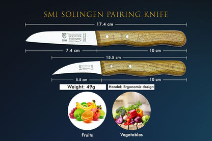 Solingen Bird Beak Knife Germany Paring Knife Set Wooden Handle Peeling Knife for Fruits and Vegetables Knife Straight & Curved Stainless Steel Sharp Blade, Not Dishwasher Safe