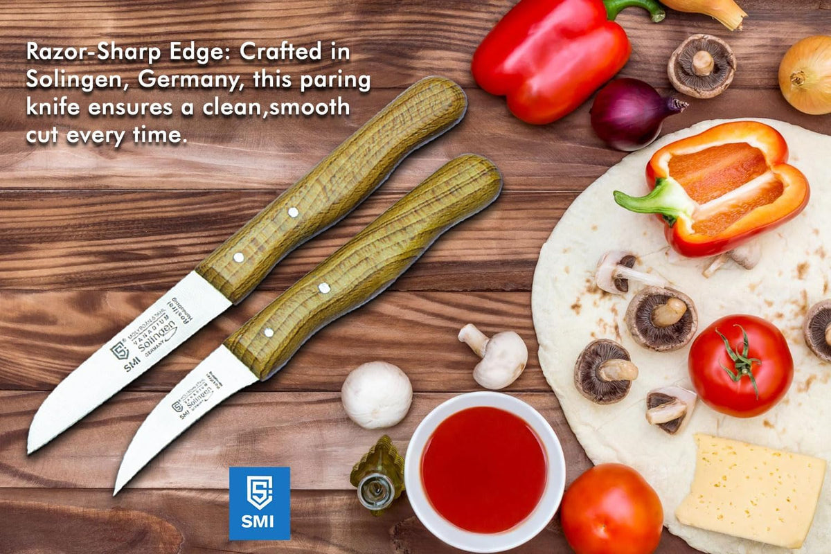 Solingen Bird Beak Knife Germany Paring Knife Set Wooden Handle Peeling Knife for Fruits and Vegetables Knife Straight & Curved Stainless Steel Sharp Blade, Not Dishwasher Safe