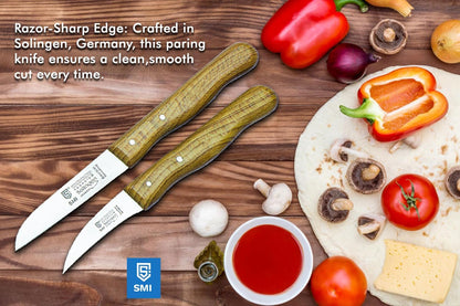 Solingen Bird Beak Knife Germany Paring Knife Set Wooden Handle Peeling Knife for Fruits and Vegetables Knife Straight & Curved Stainless Steel Sharp Blade, Not Dishwasher Safe