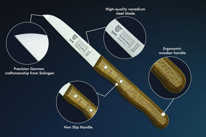 Solingen Bird Beak Knife Germany Paring Knife Set Wooden Handle Peeling Knife for Fruits and Vegetables Knife Straight & Curved Stainless Steel Sharp Blade, Not Dishwasher Safe