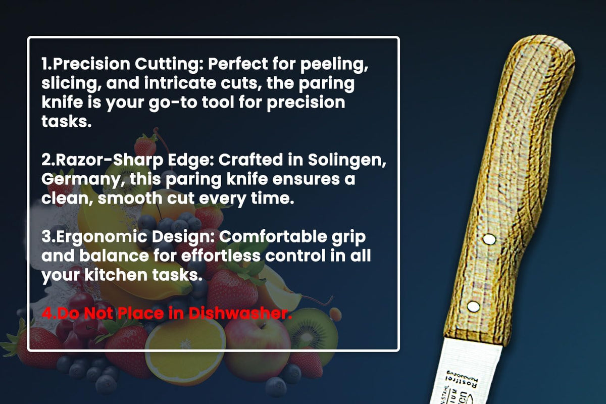 Solingen Bird Beak Knife Germany Paring Knife Set Wooden Handle Peeling Knife for Fruits and Vegetables Knife Straight & Curved Stainless Steel Sharp Blade, Not Dishwasher Safe