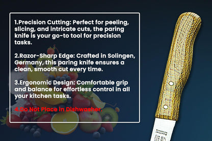 Solingen Bird Beak Knife Germany Paring Knife Set Wooden Handle Peeling Knife for Fruits and Vegetables Knife Straight & Curved Stainless Steel Sharp Blade, Not Dishwasher Safe