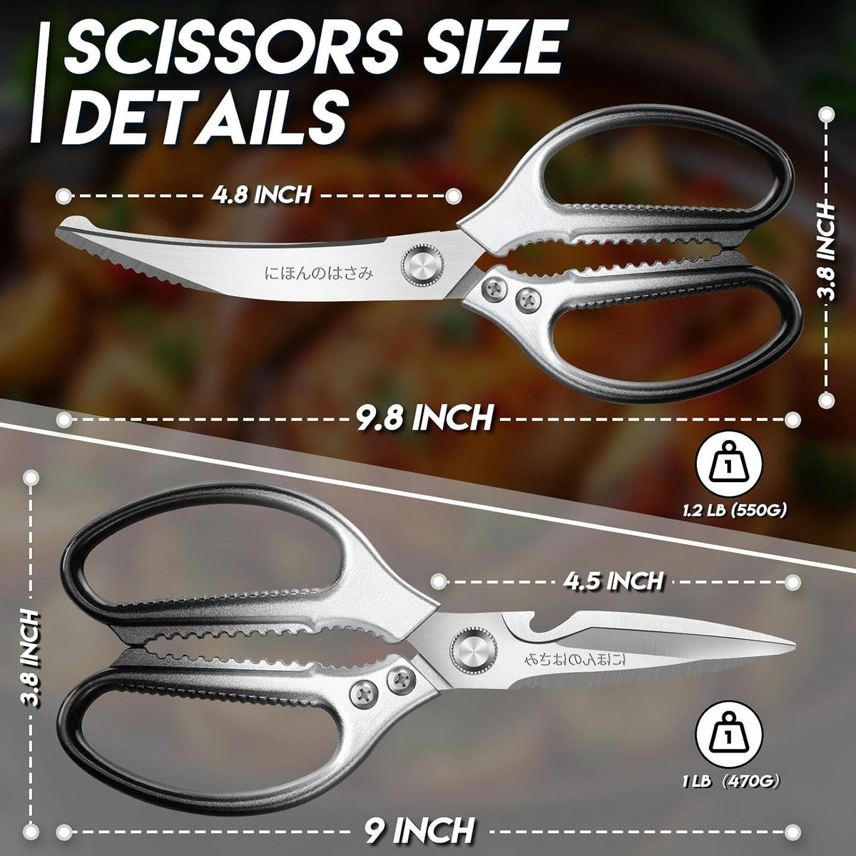 Kitchen Scissors Shears Set - 2PCS Stainless Steel Sharp